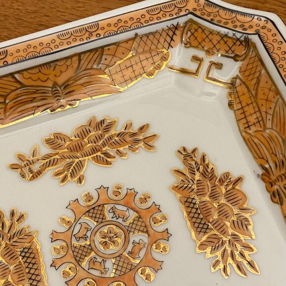 Andrea by Sadek Square Plate • Orange + Gold Trim • Asian-Inspired Tray - Picture 8 of 10